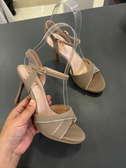 Women Rhinestone Decor Ankle Strap Open Toe Stiletto